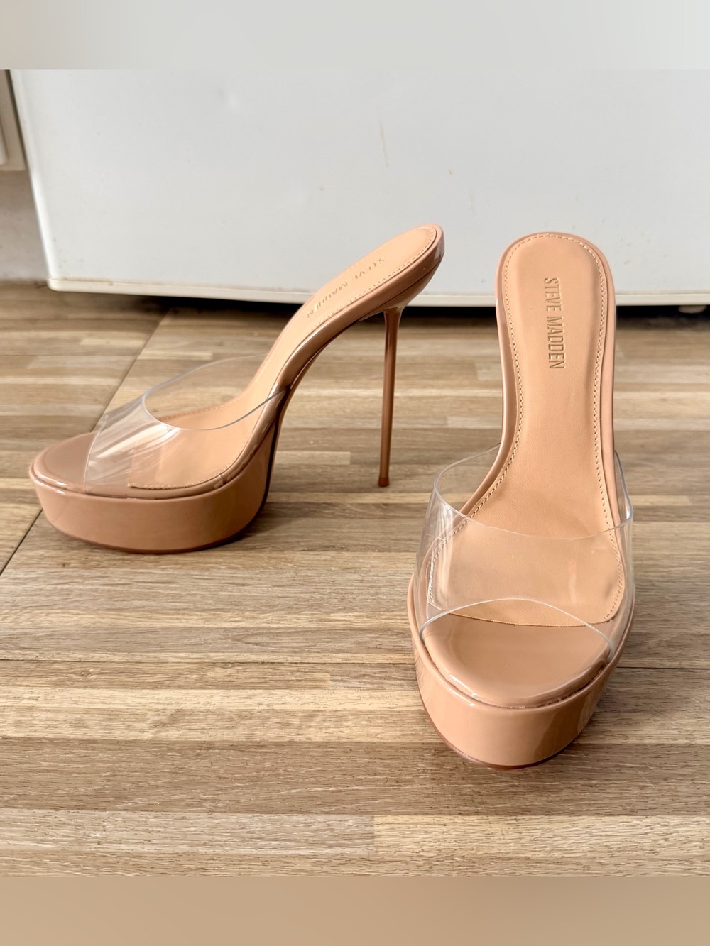 Steve Madden Clear Strap Platform Mules Heels Women's Size 6